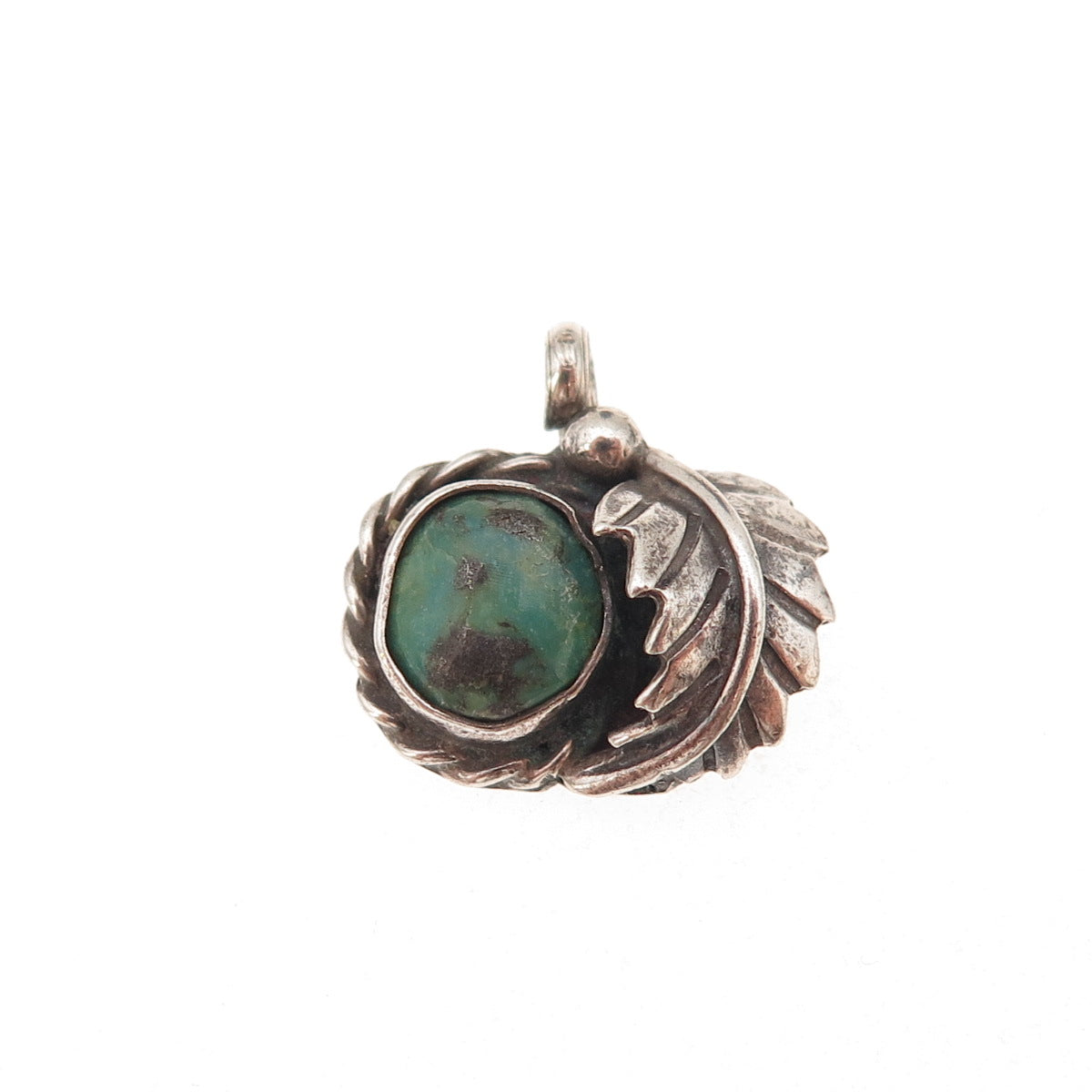 Old Pawn 925 Sterling Silver Vintage Royston Turquoise Feather Charm Pendant