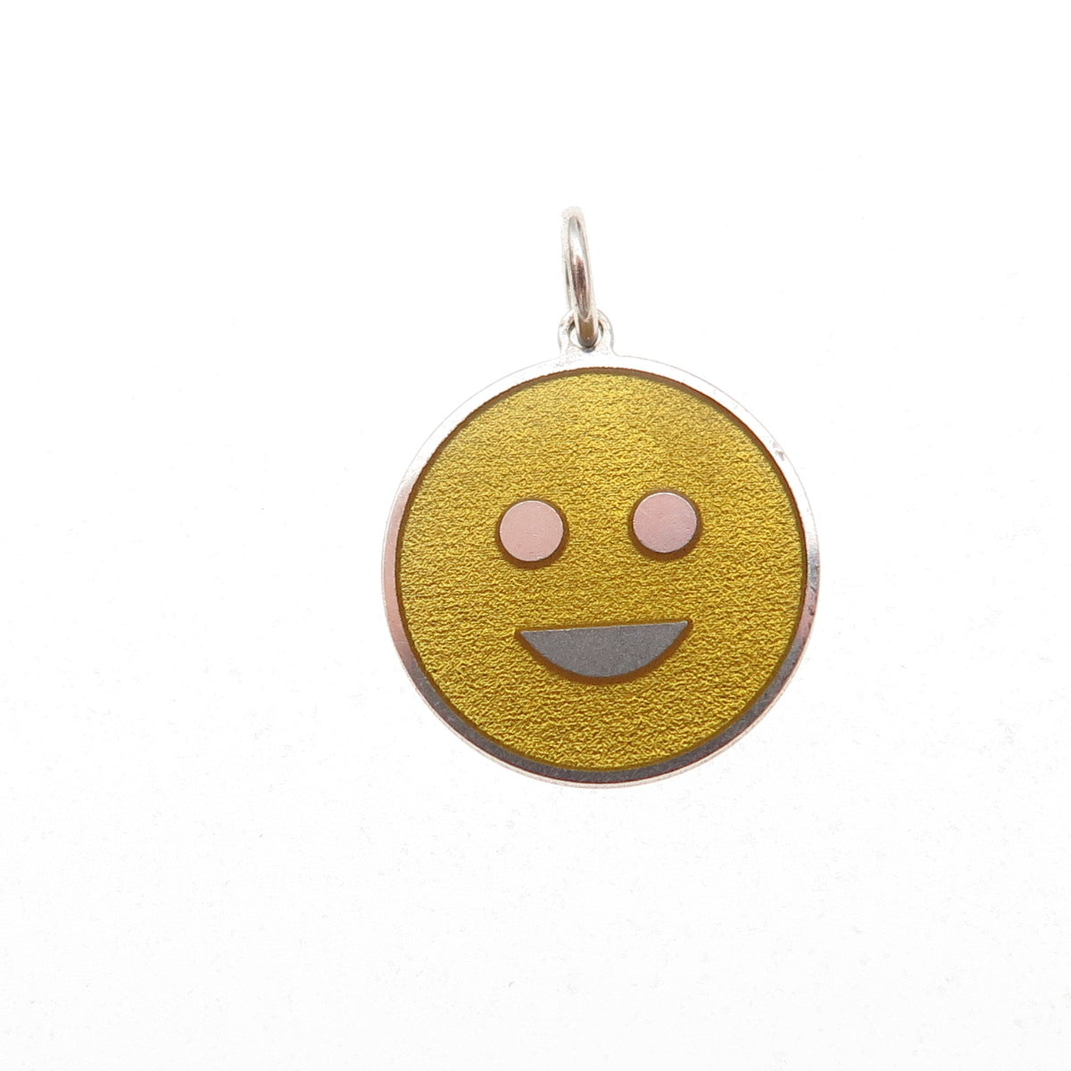 925 Sterling Silver Yellow Enamel Smile Face Emoji Tag Charm Pendant