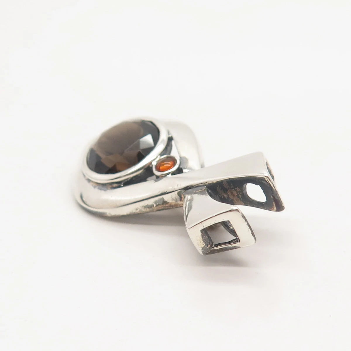 925 Sterling Silver Vintage BOMA Real Smoky Quartz & Citrine Gem Fish Pin Brooch