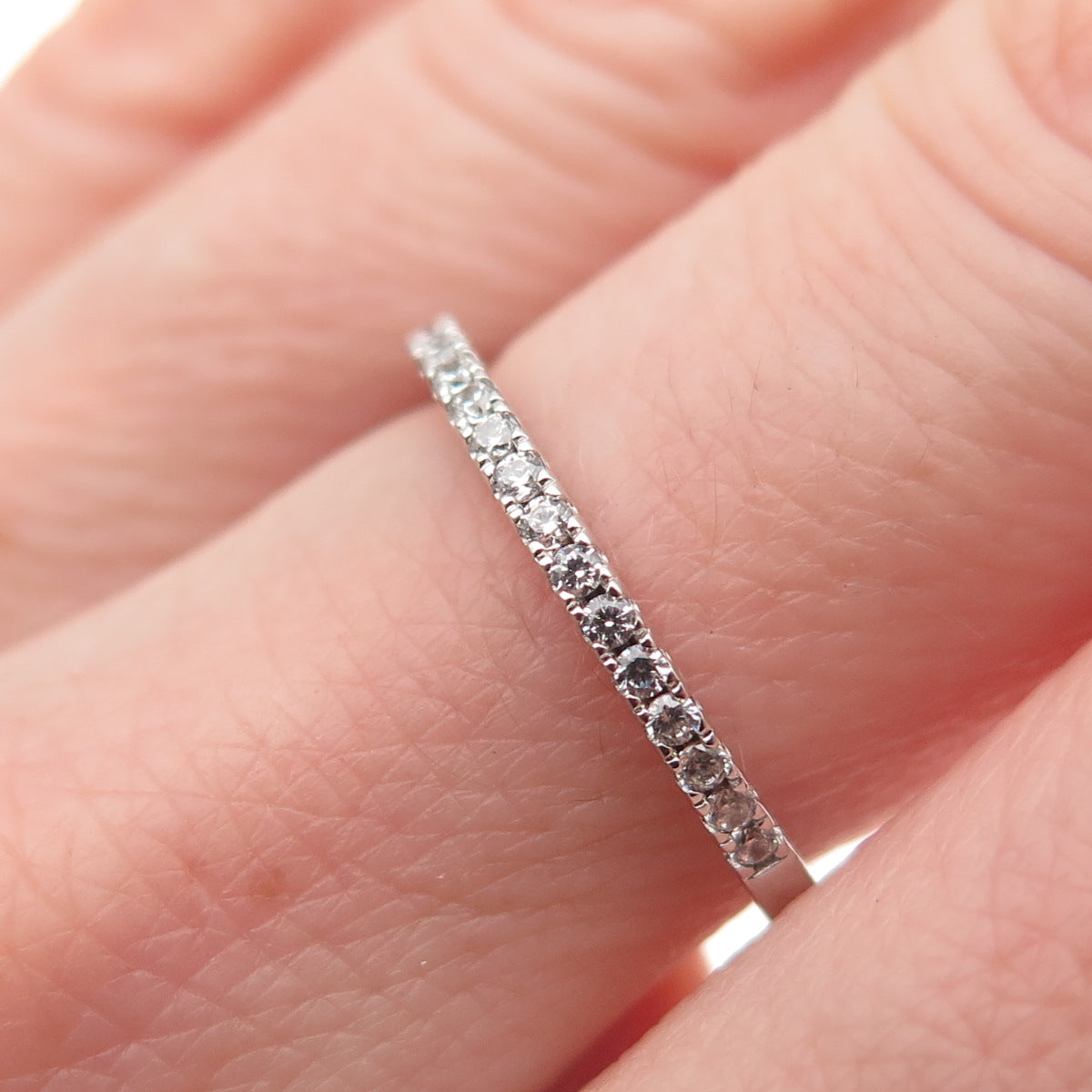 925 Sterling Silver Round-Cut C Z Half Eternity Stackable Band Ring Size 6.75