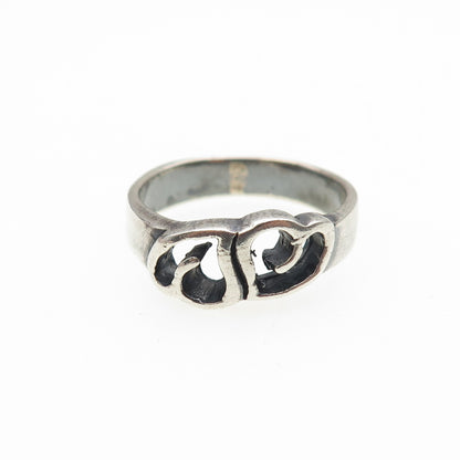 925 Sterling Silver Vintage Modernist Couple Heart Oxidized Ring Size 8.5