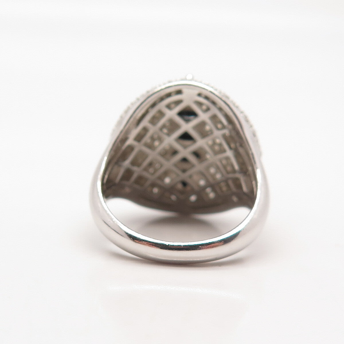 925 Sterling Silver Real Black Spinel Gemstone & C Z Wide Ring Size 7