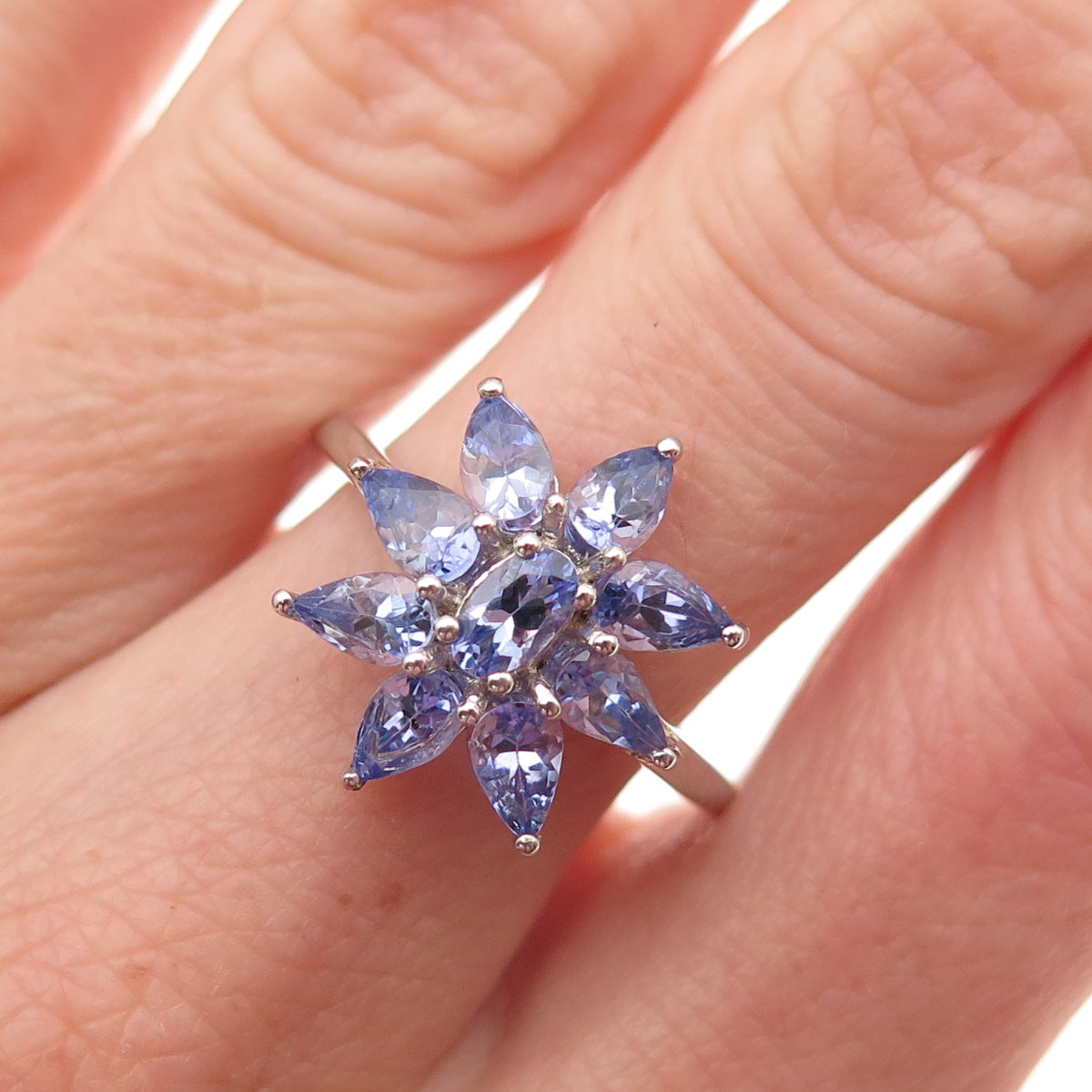 Chuck Clemency 925 Sterling Silver Real Tanzanite Floral Ring Size 8