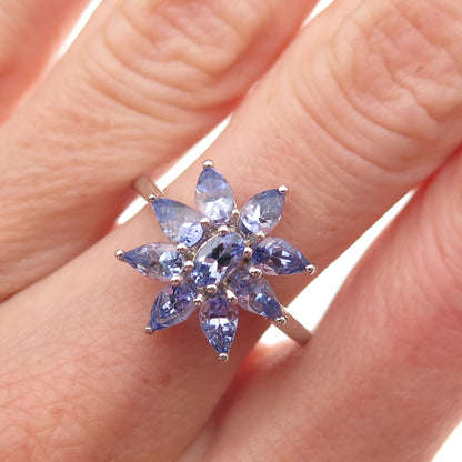 Chuck Clemency 925 Sterling Silver Real Tanzanite Floral Ring Size 8