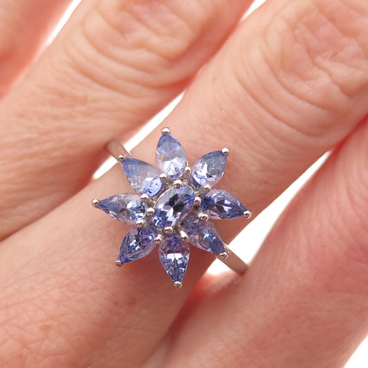 Chuck Clemency 925 Sterling Silver Real Tanzanite Floral Ring Size 8