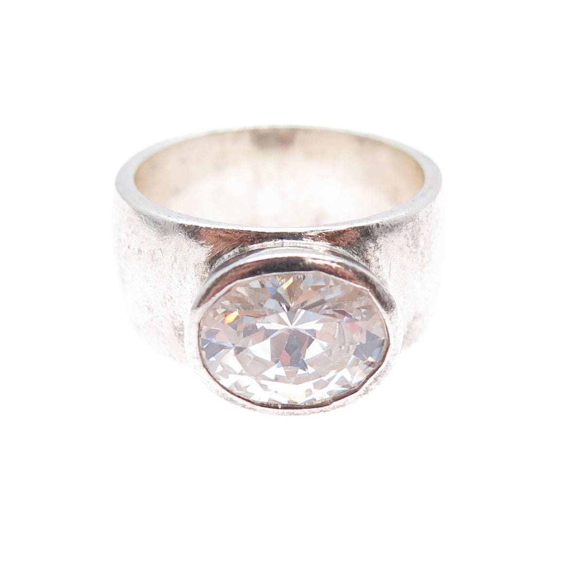 925 Sterling Silver Vintage Oval-Cut C Z Modernist Ring Size 8.25