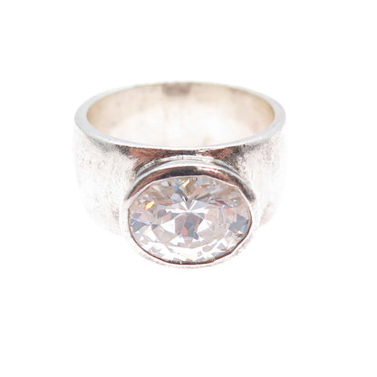 925 Sterling Silver Vintage Oval-Cut C Z Modernist Ring Size 8.25