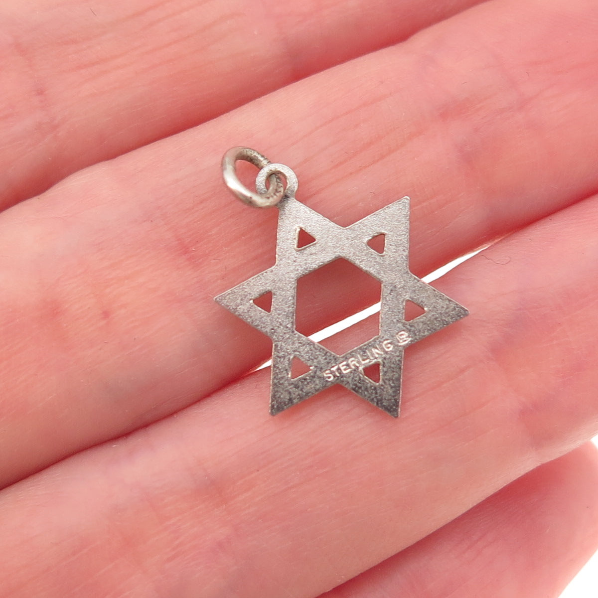 925 Sterling Silver Antique Art Deco Star of David Oxidized Charm Pendant