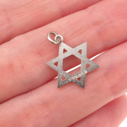 925 Sterling Silver Antique Art Deco Star of David Oxidized Charm Pendant
