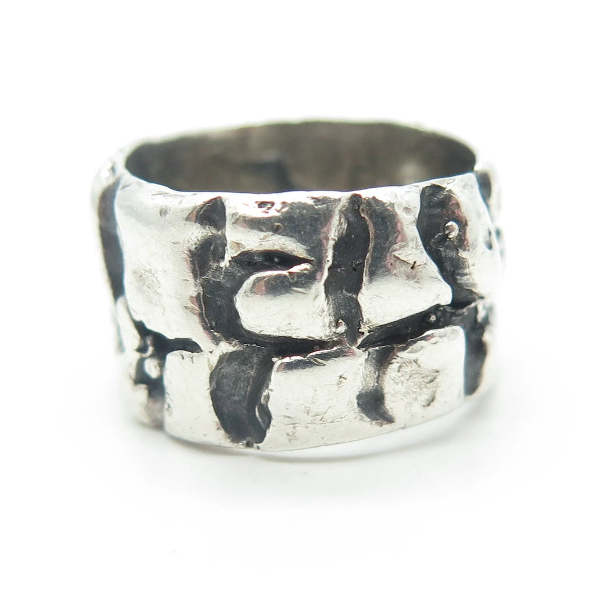 925 Sterling Silver Vintage Rock Stone Wide Band Ring Size 5
