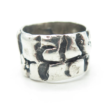 925 Sterling Silver Vintage Rock Stone Wide Band Ring Size 5