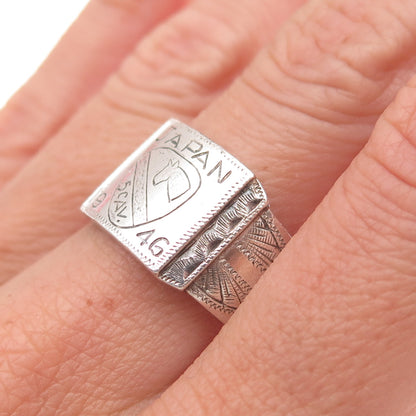 925 Sterling Silver Antique 1946 Japan US Soldier Oxidized Ring Size 10.5