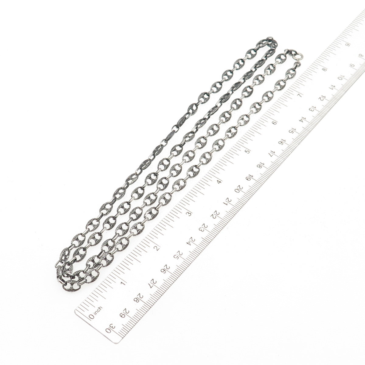 925 Sterling Silver Vintage Italy Oxidized Anchor Mariner Chain Necklace 32"