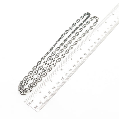 925 Sterling Silver Vintage Italy Oxidized Anchor Mariner Chain Necklace 32"