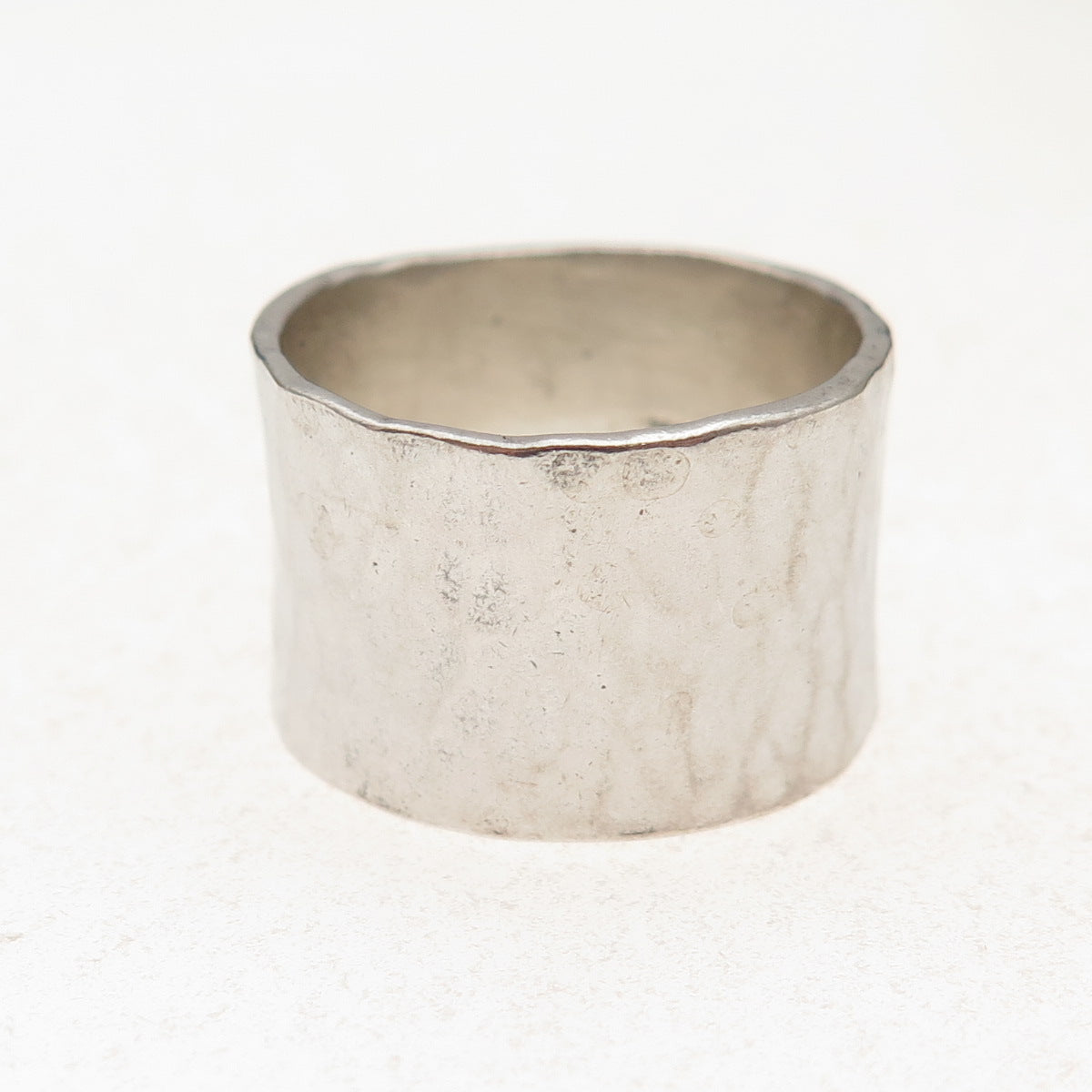 925 Sterling 14K Gold Vintage Real Turquoise Hammered Wide Band Ring Size 9.5