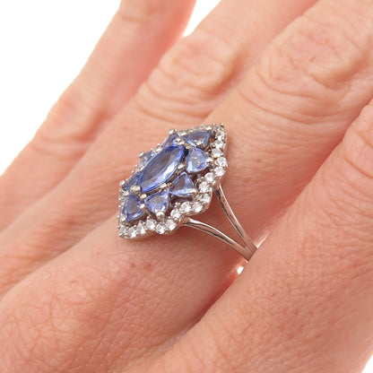 Chuck Clemency 925 Sterling Silver Real Tanzanite & White Topaz Ring Size 8