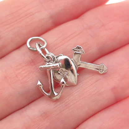 925 Sterling Silver Vintage Heart Cross Anchor Mini Charm Pendant