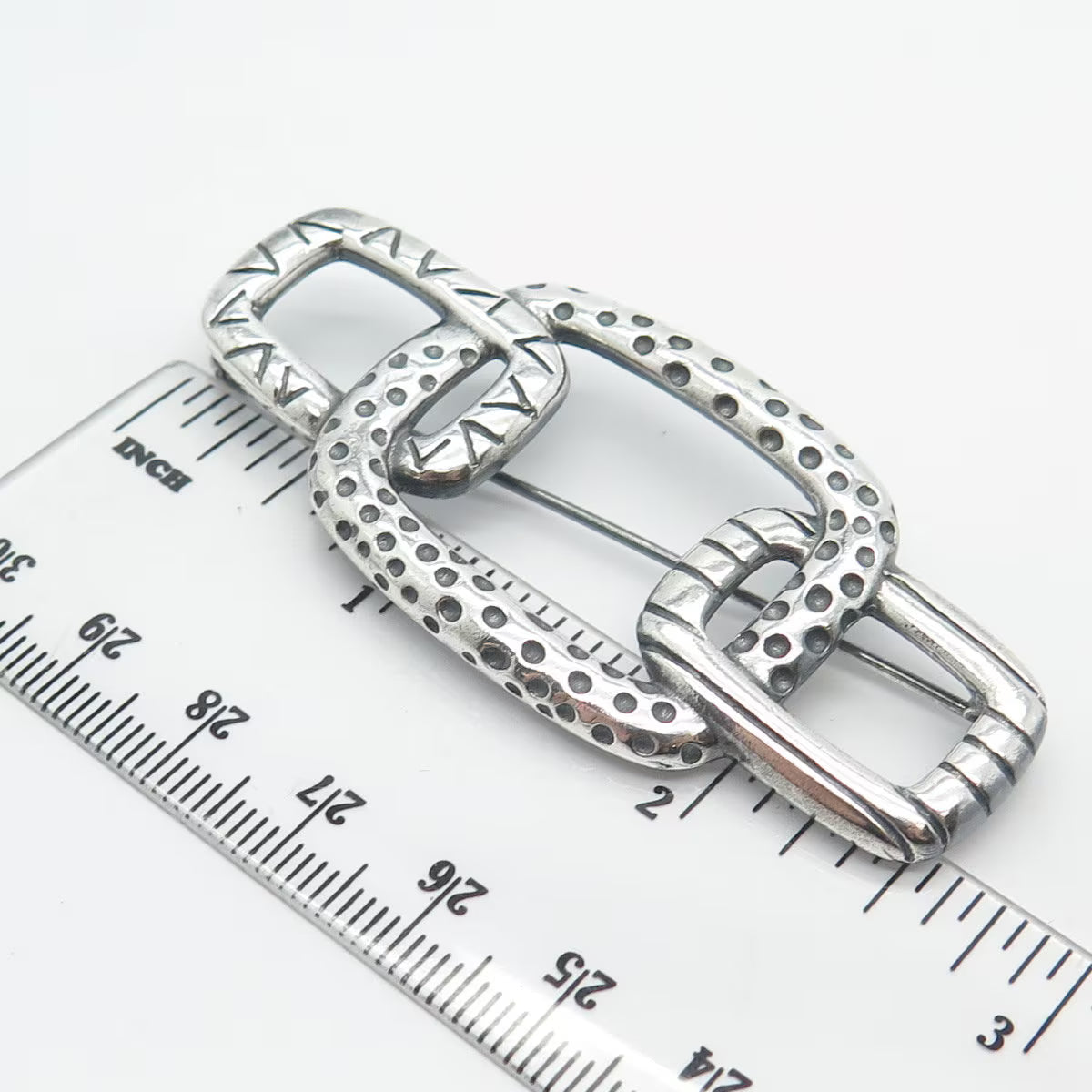 925 Sterling Silver Vintage Ornate Chain Link Pin Brooch