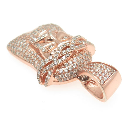 925 Sterling Silver Rose Gold Plated Pave C Z Jesus Religious Pendant