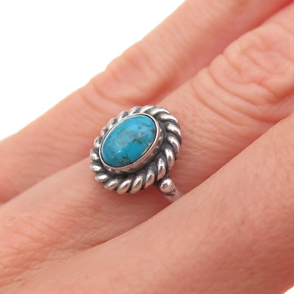 925 Sterling Silver Vintage Real Turquoise Oxidized Ring Size 6