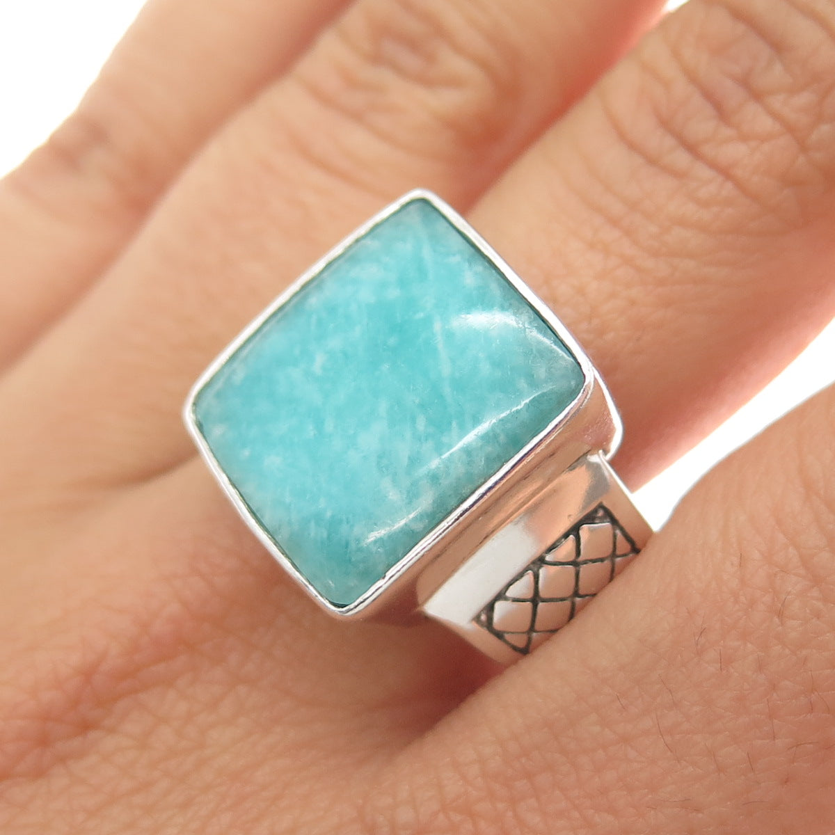 PHLD PlayHardLookDope 925 Sterling Silver Real Amazonite Ring Size 10.5