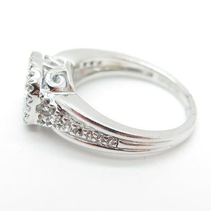 SAI 925 Sterling Silver Real White & Blue Topaz Gemstone Ring Size 7.25