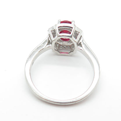 SAI 925 Sterling Silver Real White Topaz Gem & Lab-Created Ruby Ring Size 7.25