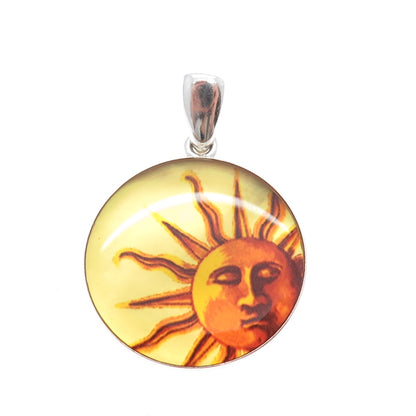 CNA PRANDA 925 Sterling Silver Vintage Glass Sun Symbol Charm Pendant