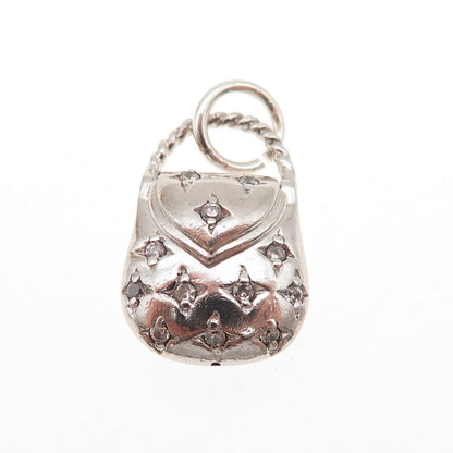 925 Sterling Silver Round-Cut C Z Ladies Purse Charm Pendant