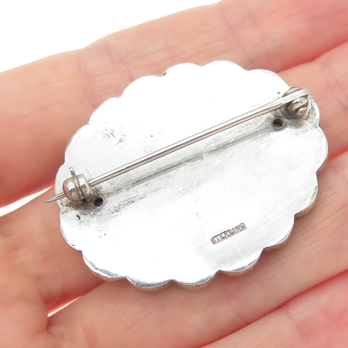 925 Sterling Silver Antique Art Deco Rose Flower Oxidized Pin Brooch
