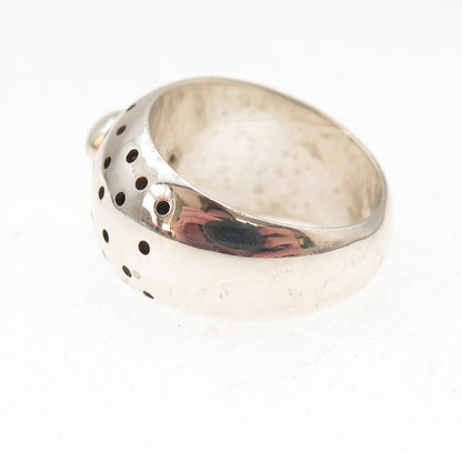 925 Sterling Silver Vintage Real Opal Modernist Dotted Oxidized Ring Size 8
