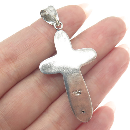 925 Sterling Silver Vintage Modernist Cross Pendant