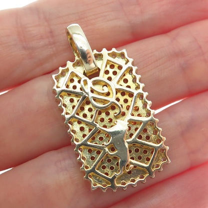 DADWANI 925 Sterling Silver Gold Plated White & Fire C Z Tag Pendant