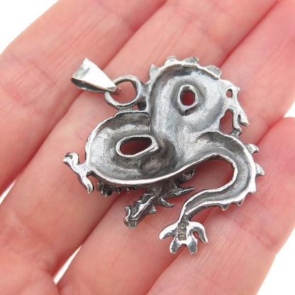 925 Sterling Silver Vintage Royal Dragon Oxidized Charm Pendant