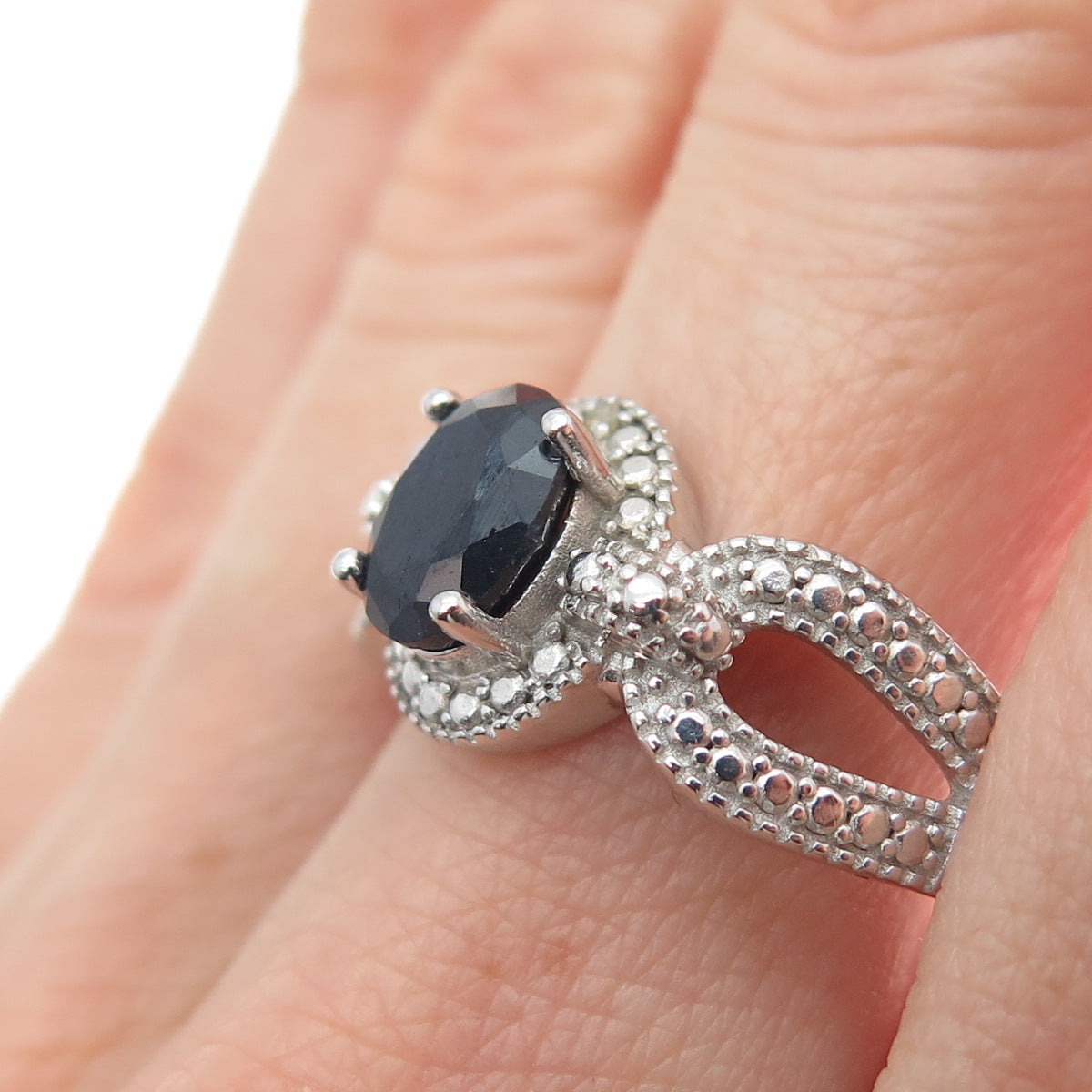DBJ DEE BERKLE Sterling Silver Real Diamond Accent & Sapphire Ring Size 10.25