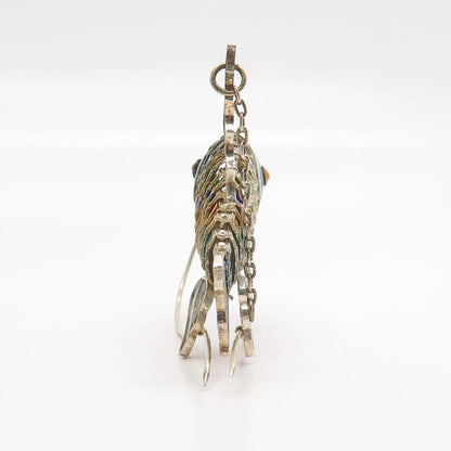925 Sterling Silver Antique Enamel Chinese Articulated Koi Fish Chatelaine Fob