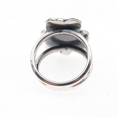 950 Silver Vintage Clover Good Luck Oxidized Ring Size 8