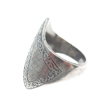 925 Sterling Silver Vintage JG Siam Engraved Modernist Oxidized Ring Size 8.25
