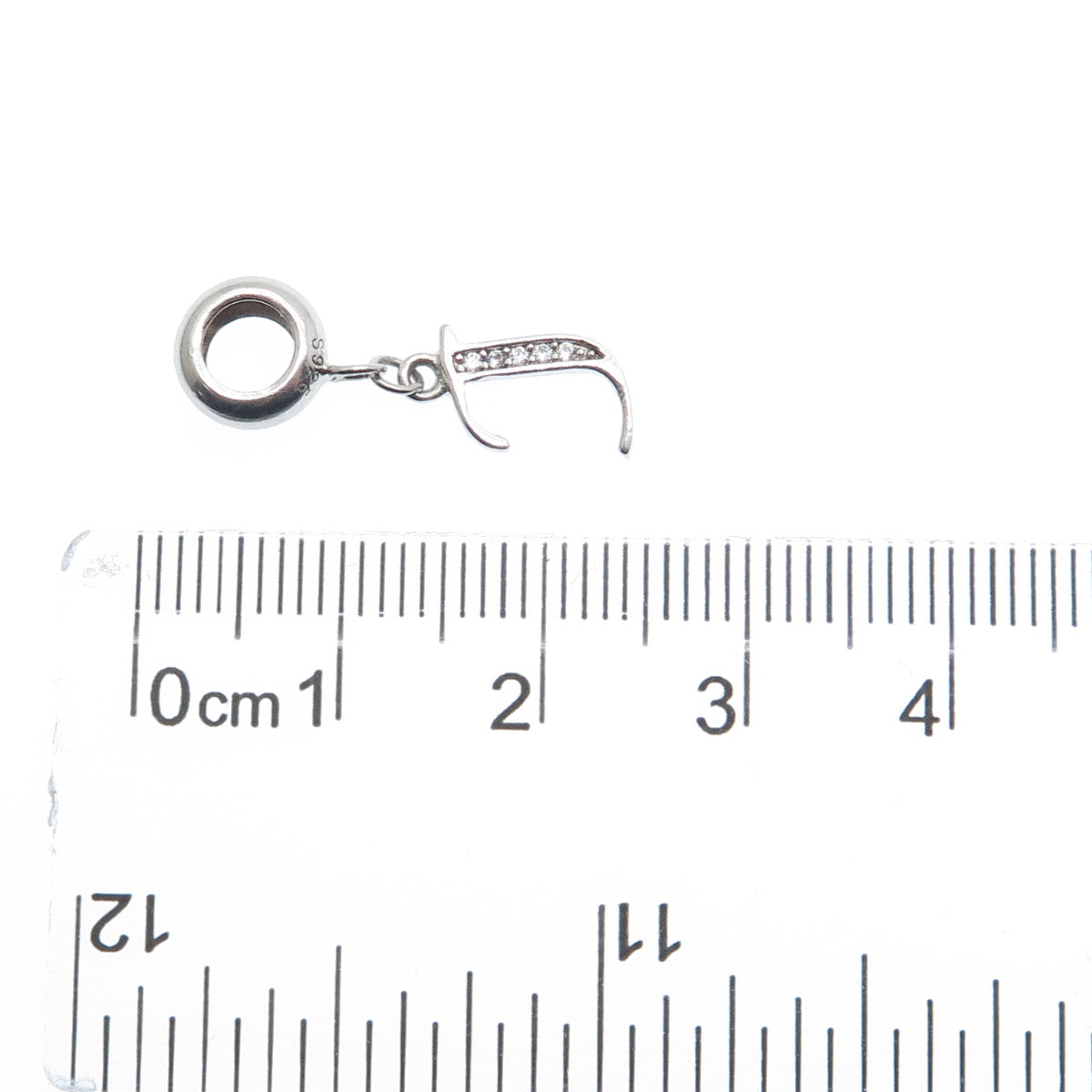 925 Sterling Silver Round-Cut C Z Letter J Initial Dangle Charm Pendant