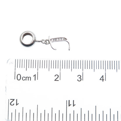 925 Sterling Silver Round-Cut C Z Letter J Initial Dangle Charm Pendant