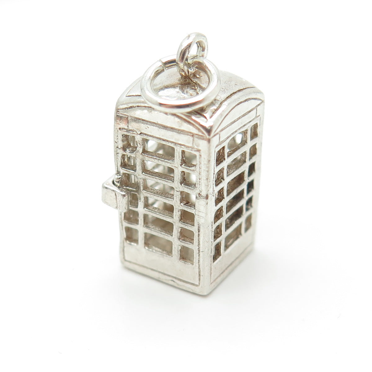 925 Sterling Silver Vintage Telephone Booth 3D Pendant