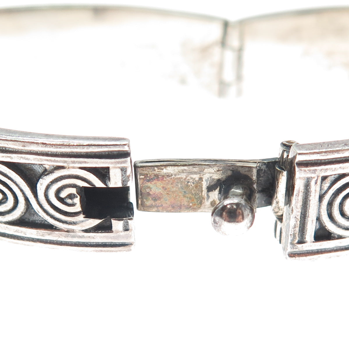 925 Sterling Silver Vintage Mexico Spiral Panel Link Oxidized Bracelet 7"