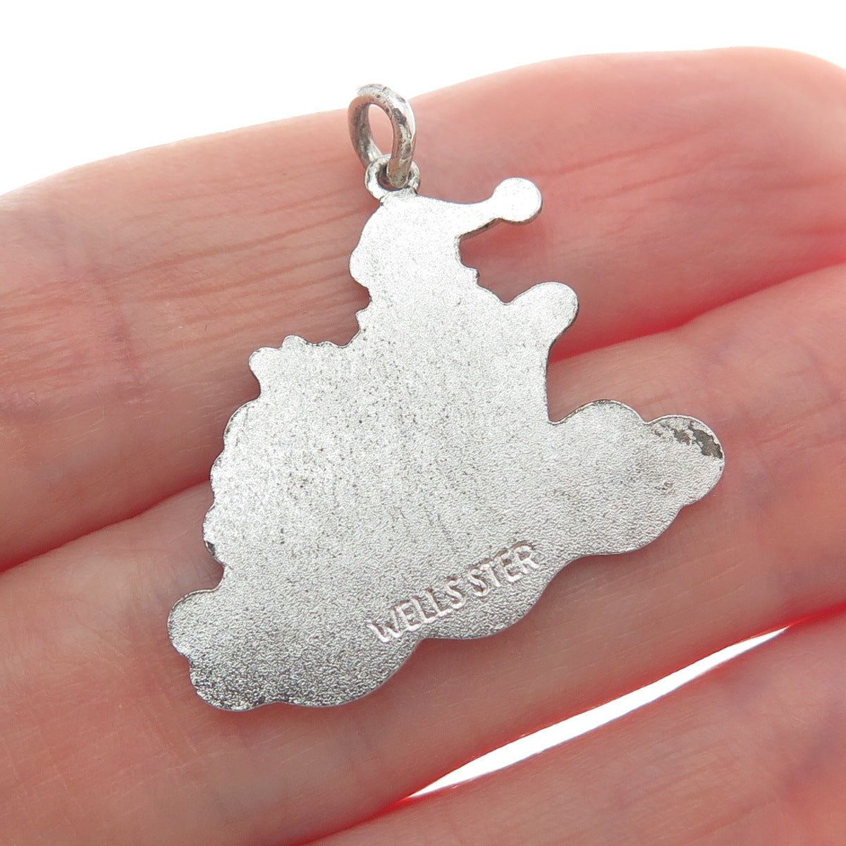WELLS 925 Sterling Silver Antique Enamel Santa Claus Christmas Charm Pendant