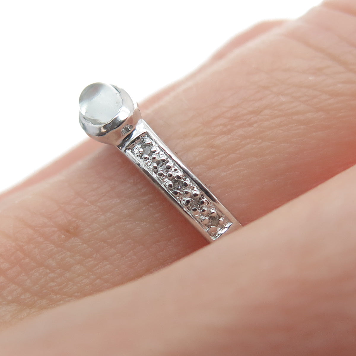 925 Sterling Silver Real Diamond & White Topaz Stackable Ring Size 7.25