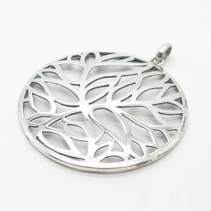 925 Sterling Silver Vintage Leaves Round Pendant