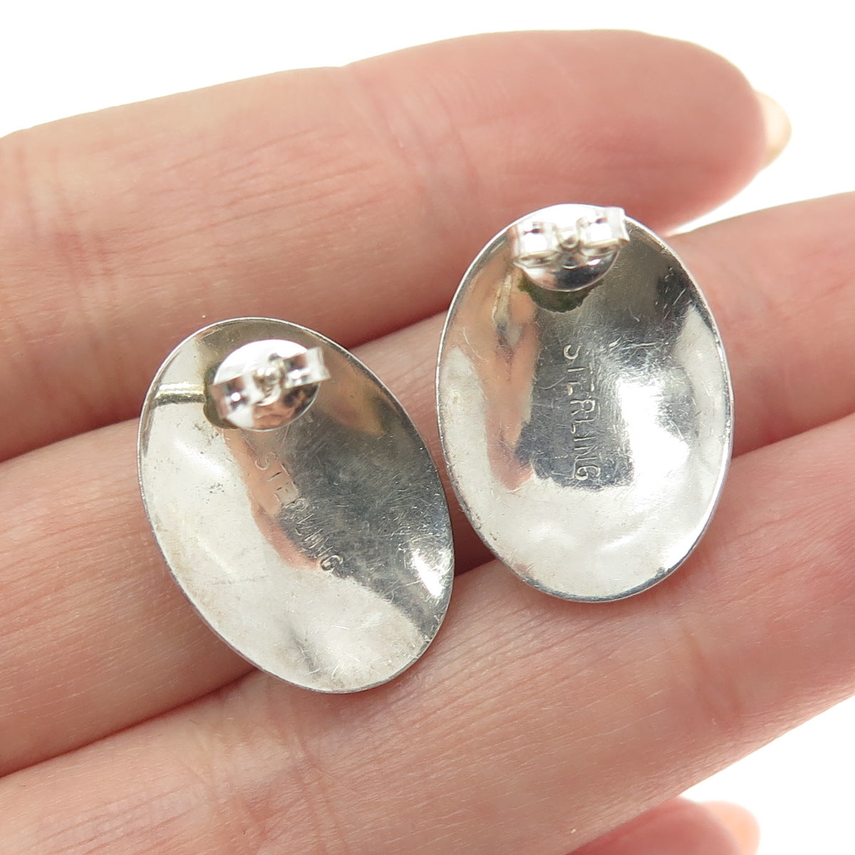 925 Sterling Silver Vintage Real White Opal Gemstone Modernist Earrings