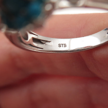 Chuck Clemency 925 Sterling Silver Real Turquoise & White Topaz Ring Size 8