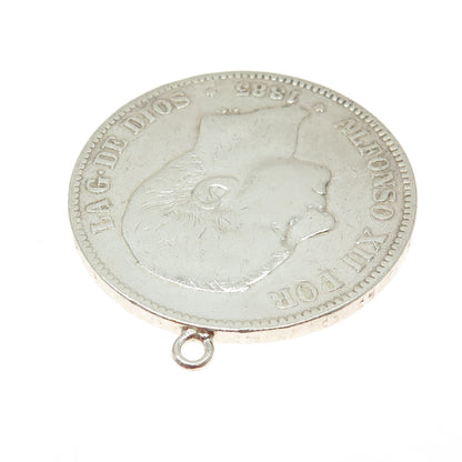 900 Silver Antique 1883 Spain 5 Pesetas - Alfonso XII Coin Pendant