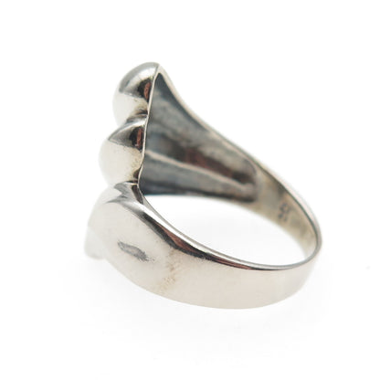 KEN CRAFTS 925 Sterling Silver Vintage Modernist Bypass Oxidized Ring Size 8