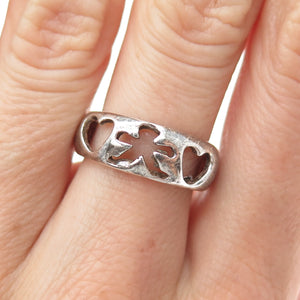 925 Sterling Silver Vintage EFS Mexico Child & Heart Oxidized Ring Size 6.25